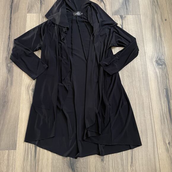 SYMPLI Grand Black Cardigan Open Jacket Top Stretch Plus Size 0G Draped Longline - Picture 1 of 9